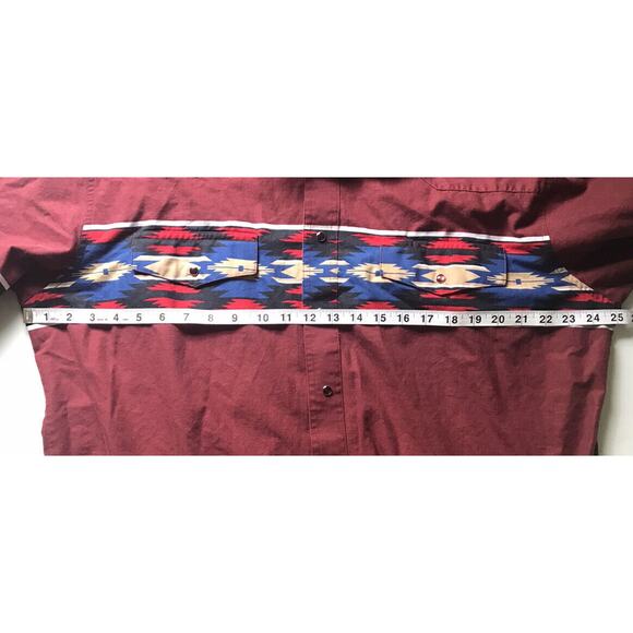 VTG 90s Mens Wrangler Aztec Western Rare Red Snap Button Shirt LS Rodeo Sz XL - Picture 7 of 9